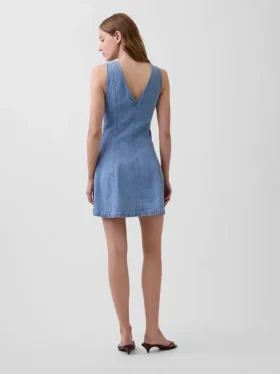 Vestito in denim con cuciture e zip frontale
