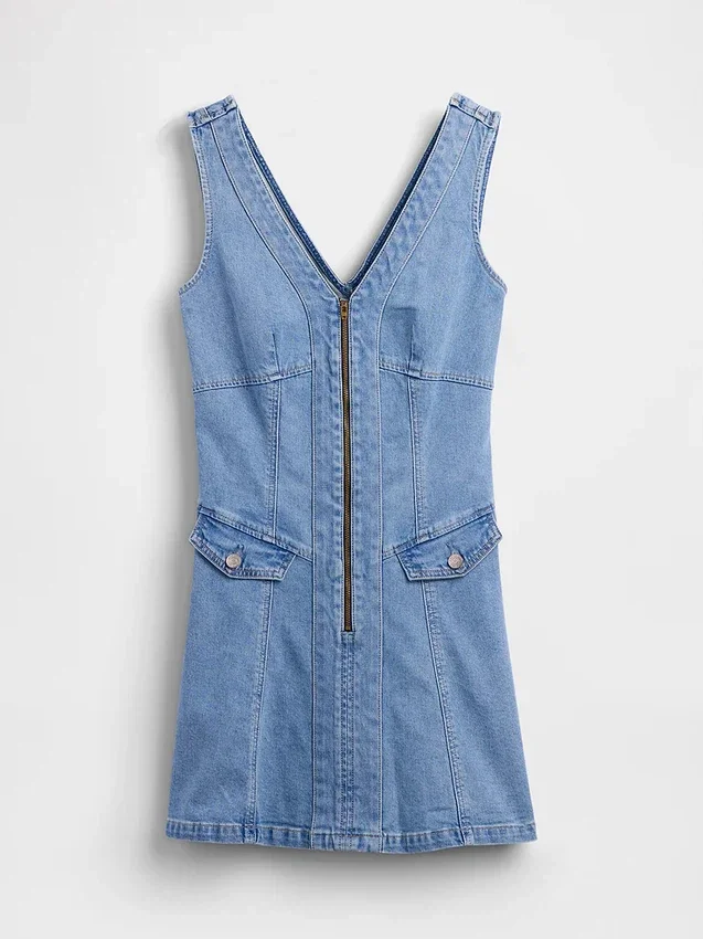 Vestito in denim con cuciture e zip frontale