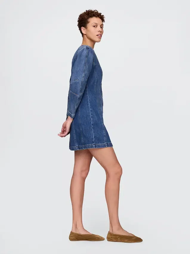 Vestito in denim con maniche a campana