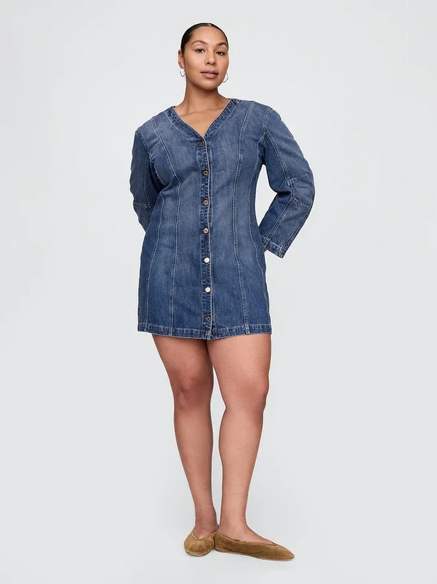 Vestito in denim con maniche a campana