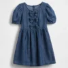 Vestito in denim con maniche a sbuffo e fiocco per neonato & bebè