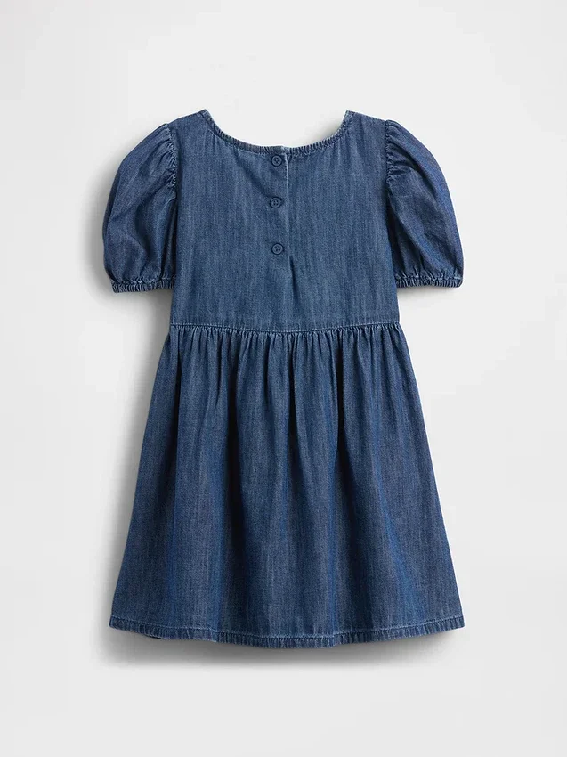 Vestito in denim con maniche a sbuffo e fiocco per neonato & bebè