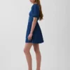 Vestito in denim con maniche a sbuffo e scollo a cuore