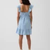 Vestito in denim con maniche svolazzanti e scollo a cuore