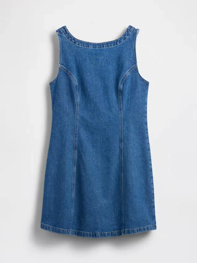 Vestito in denim con scollo a barchetta e schiena scoperta