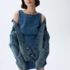 Vestito in denim con scollo a barchetta e schiena scoperta