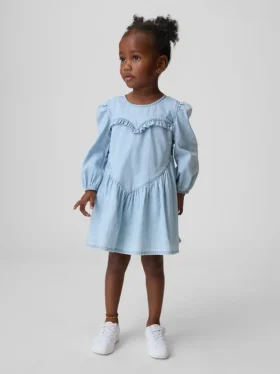 Vestito in denim con volant a forma di cuore per neonato & bebè