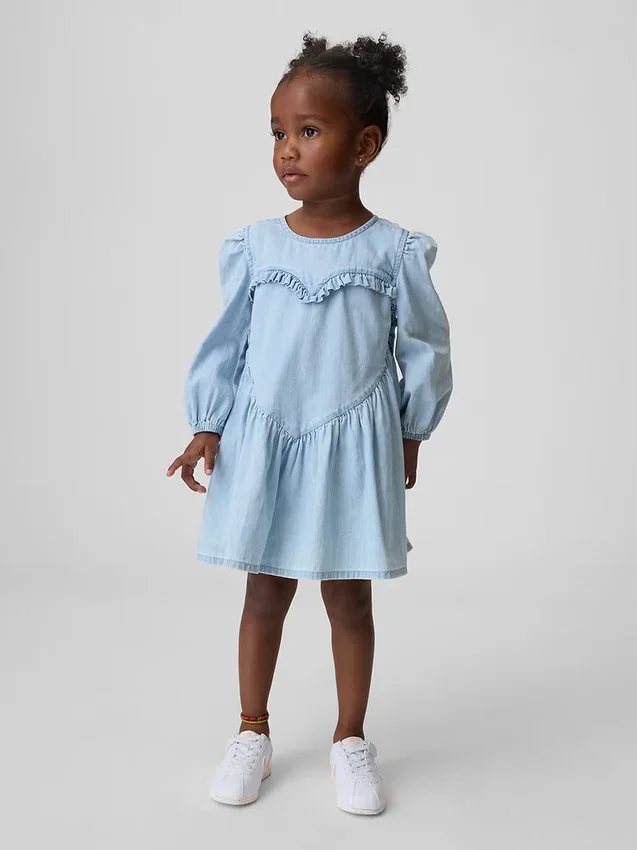 Vestito in denim con volant a forma di cuore per neonato & bebè