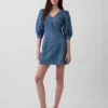 Vestito in denim morbidissimo con maniche a sbuffo