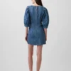 Vestito in denim morbidissimo con maniche a sbuffo