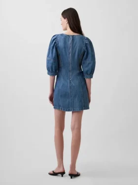 Vestito in denim morbidissimo con maniche a sbuffo