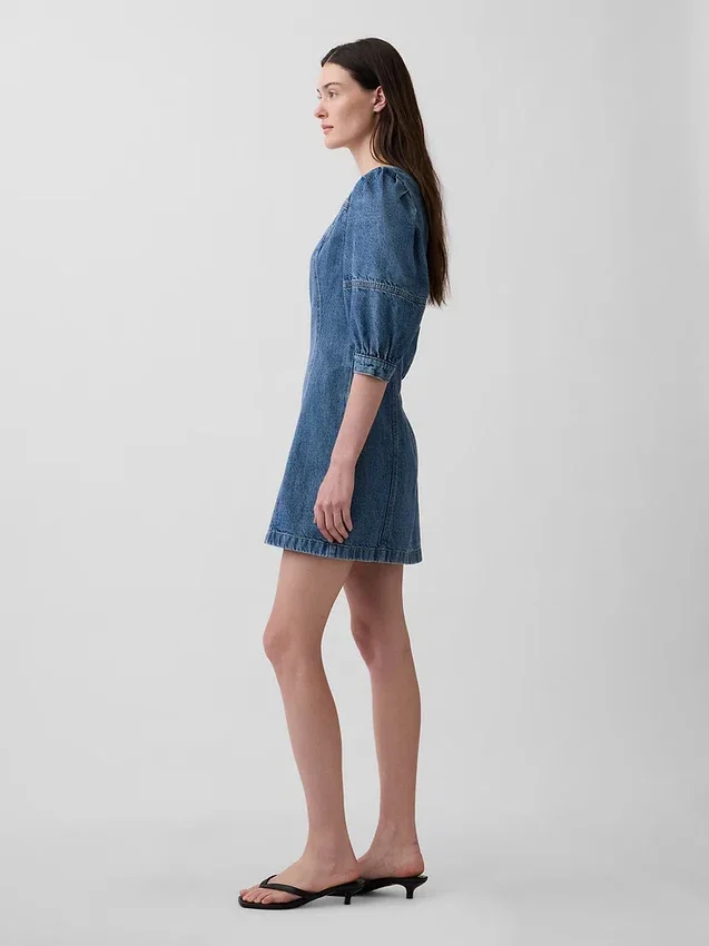 Vestito in denim morbidissimo con maniche a sbuffo