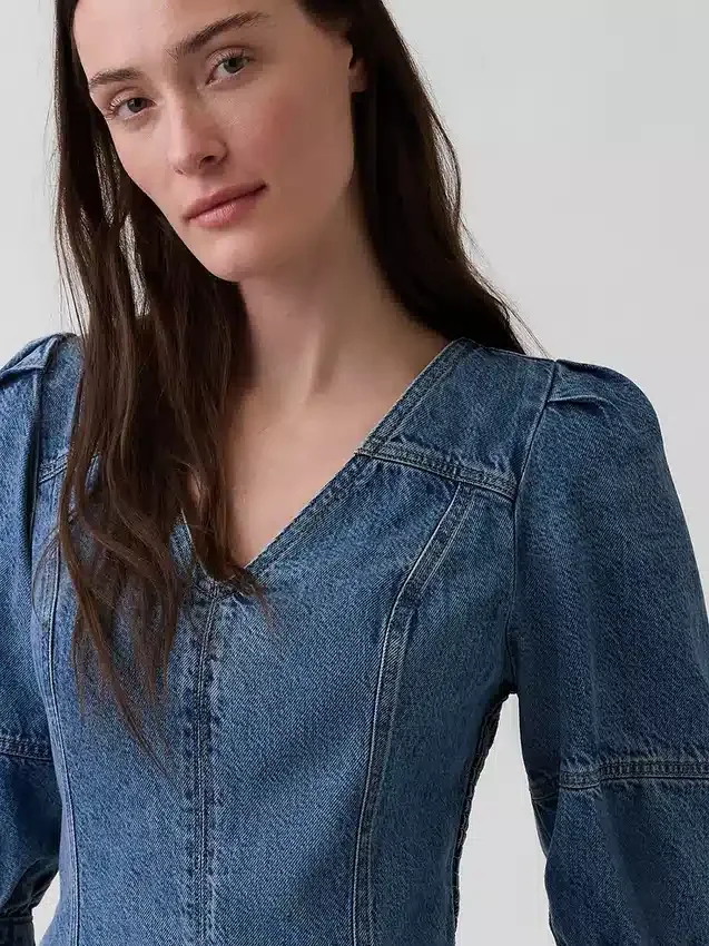 Vestito in denim morbidissimo con maniche a sbuffo