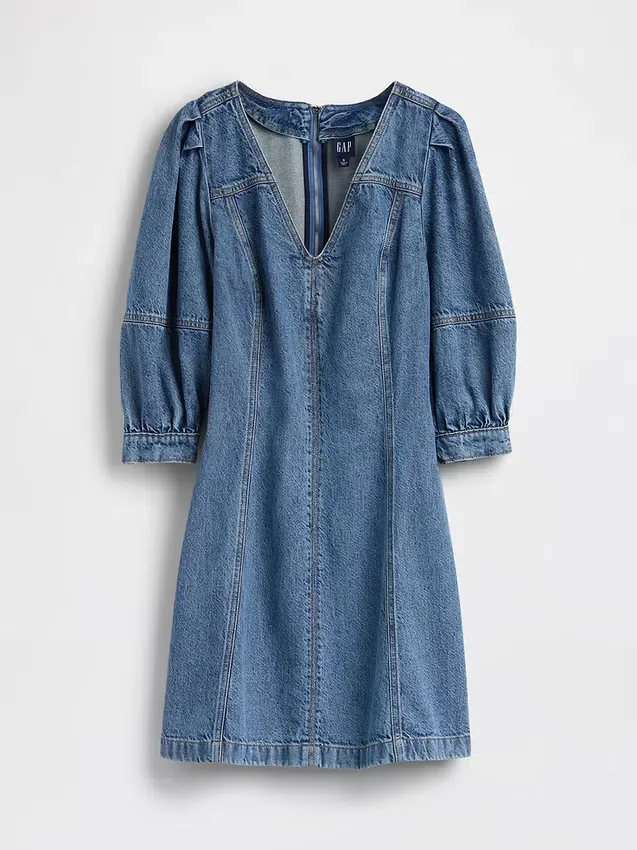 Vestito in denim morbidissimo con maniche a sbuffo