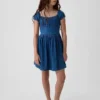Vestito in denim per bambina con maniche a sbuffo