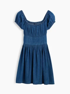 Vestito in denim per bambina con maniche a sbuffo
