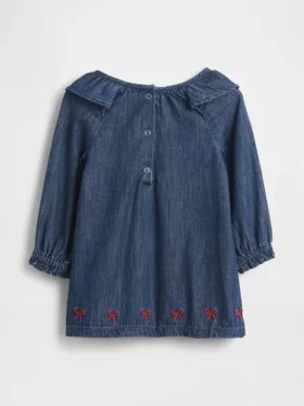 Vestito in denim per neonati con colletto a volant