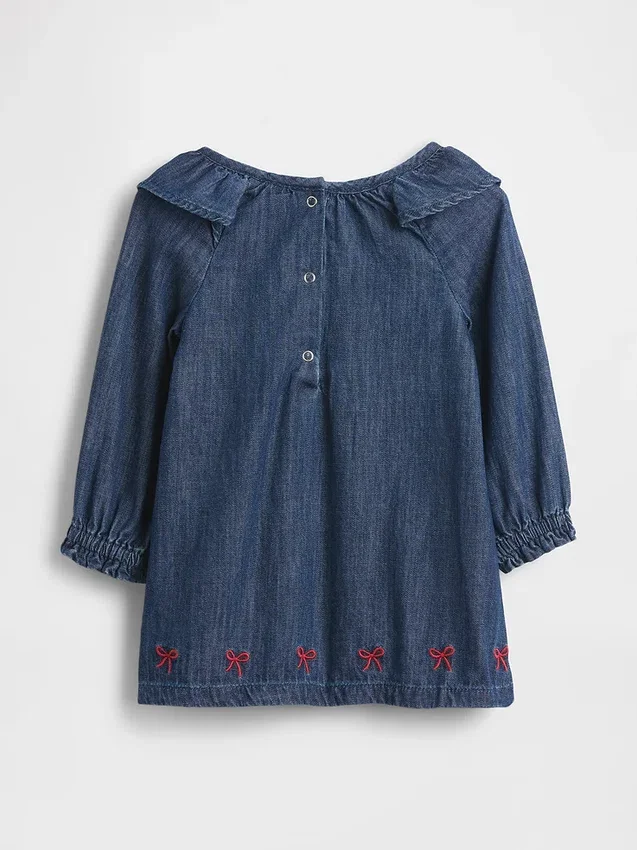 Vestito in denim per neonati con colletto a volant