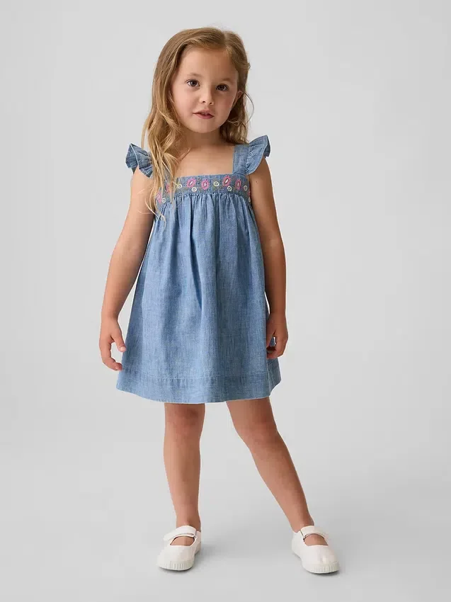 Vestito in denim ricamato per neonato & bebè