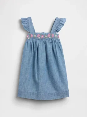 Vestito in denim ricamato per neonato & bebè