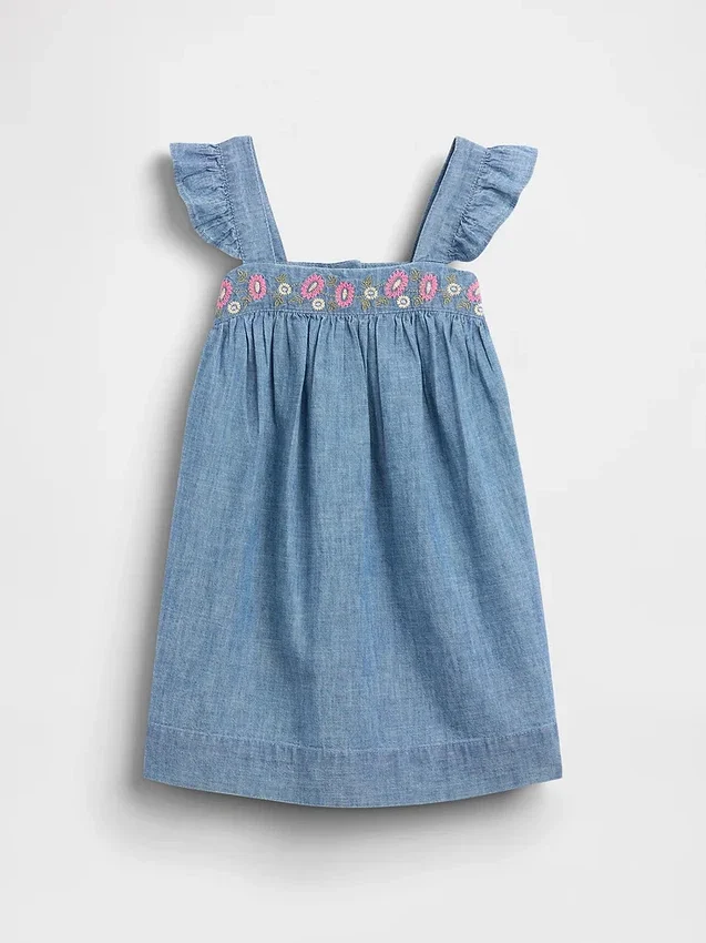 Vestito in denim ricamato per neonato & bebè
