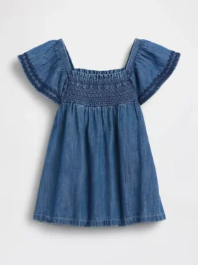 Vestito in denim smockato per neonati