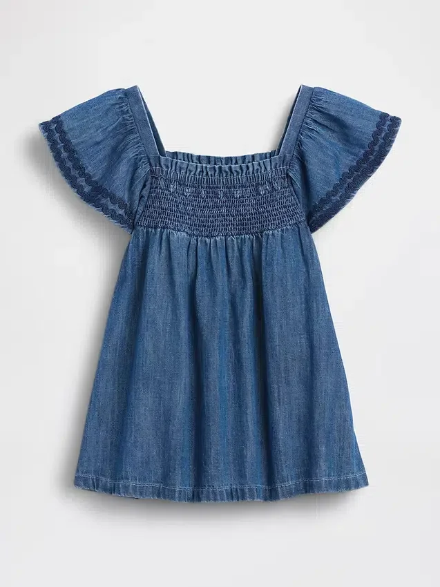 Vestito in denim smockato per neonati