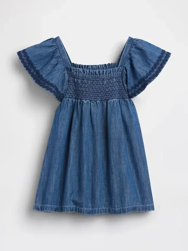 Vestito in denim smockato per neonati