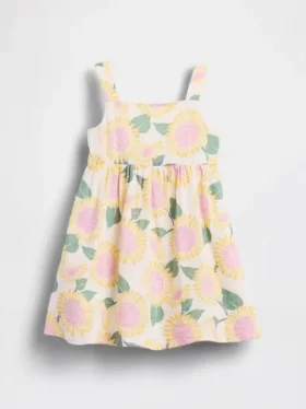 Vestito in garza di cotone con motivo di girasoli per neonato & bebè