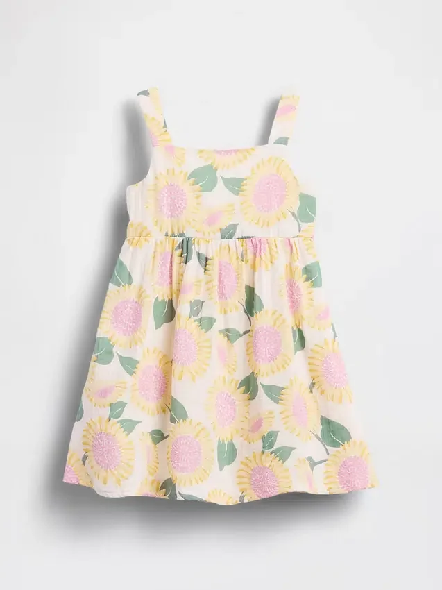 Vestito in garza di cotone con motivo di girasoli per neonato & bebè