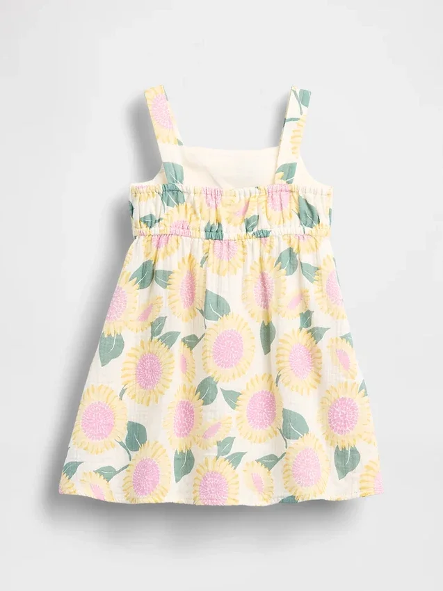 Vestito in garza di cotone con motivo di girasoli per neonato & bebè