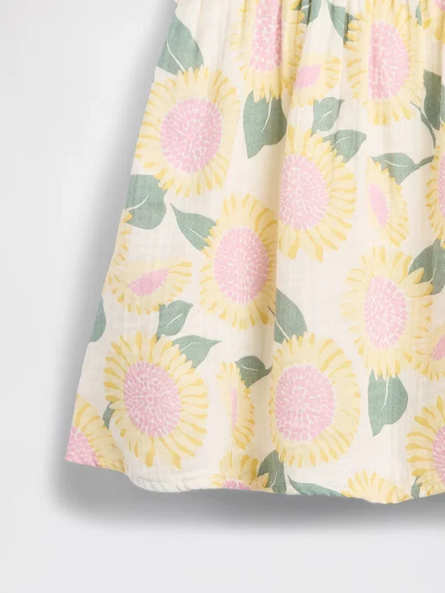 Vestito in garza di cotone con motivo di girasoli per neonato & bebè