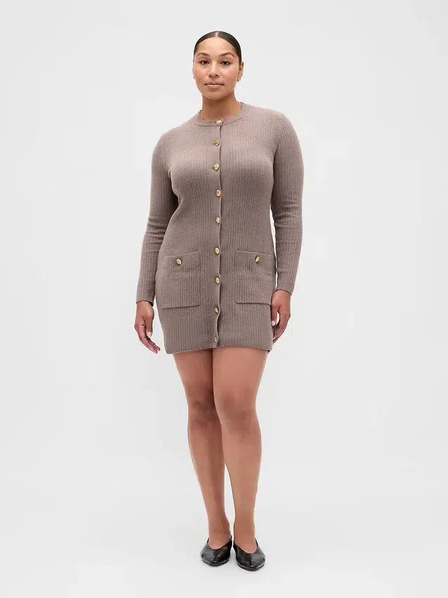Vestito in maglia a coste CashSoft con tasche