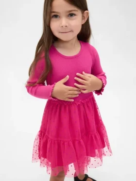 Vestito in tulle e tessuti misti per neonato & bebè