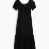 Vestito lungo a balze con scollo rotondo e bordi in pizzo