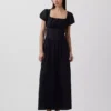Vestito lungo a vita bassa in misto lino