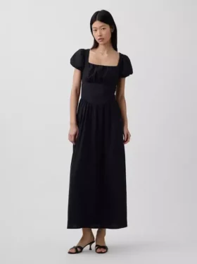 Vestito lungo a vita bassa in misto lino