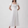 Vestito lungo a vita bassa in misto lino