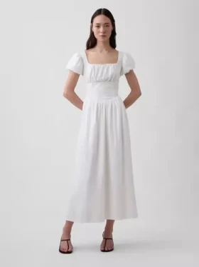 Vestito lungo a vita bassa in misto lino