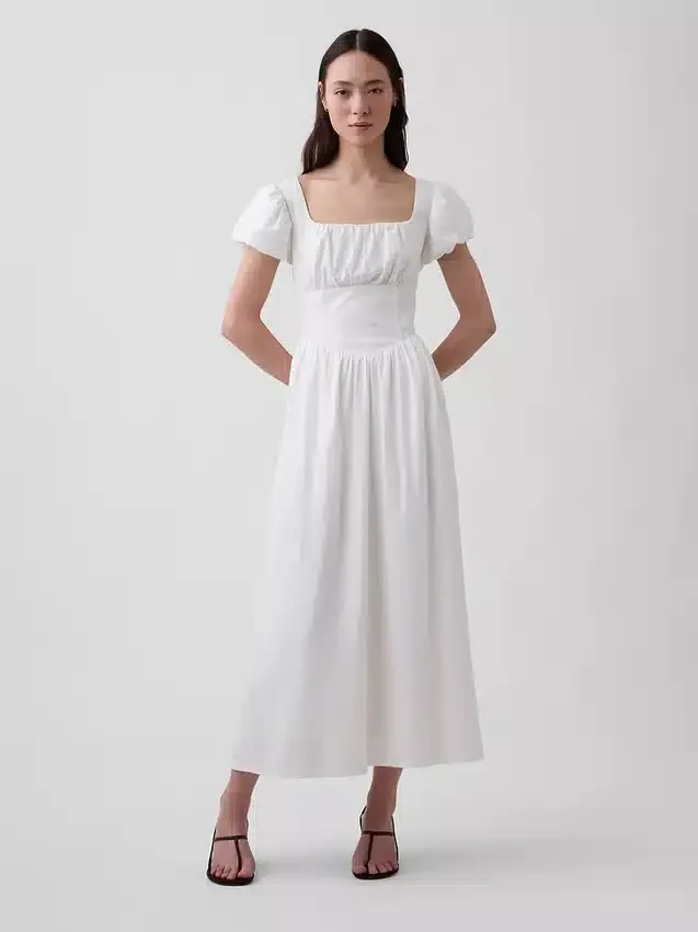 Vestito lungo a vita bassa in misto lino
