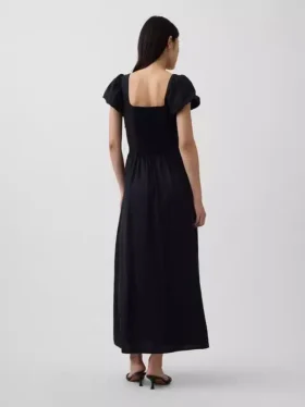 Vestito lungo a vita bassa in misto lino