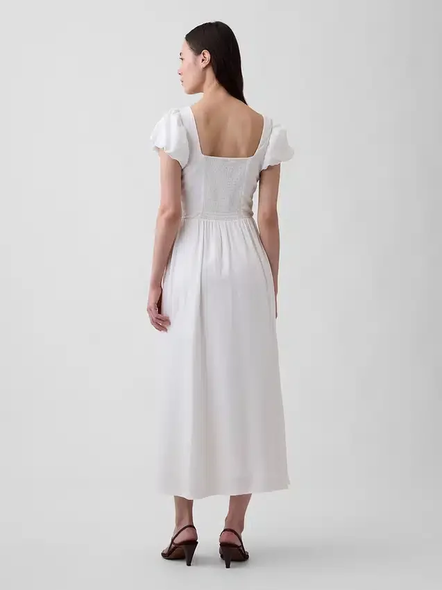 Vestito lungo a vita bassa in misto lino