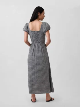 Vestito lungo a vita bassa in misto lino