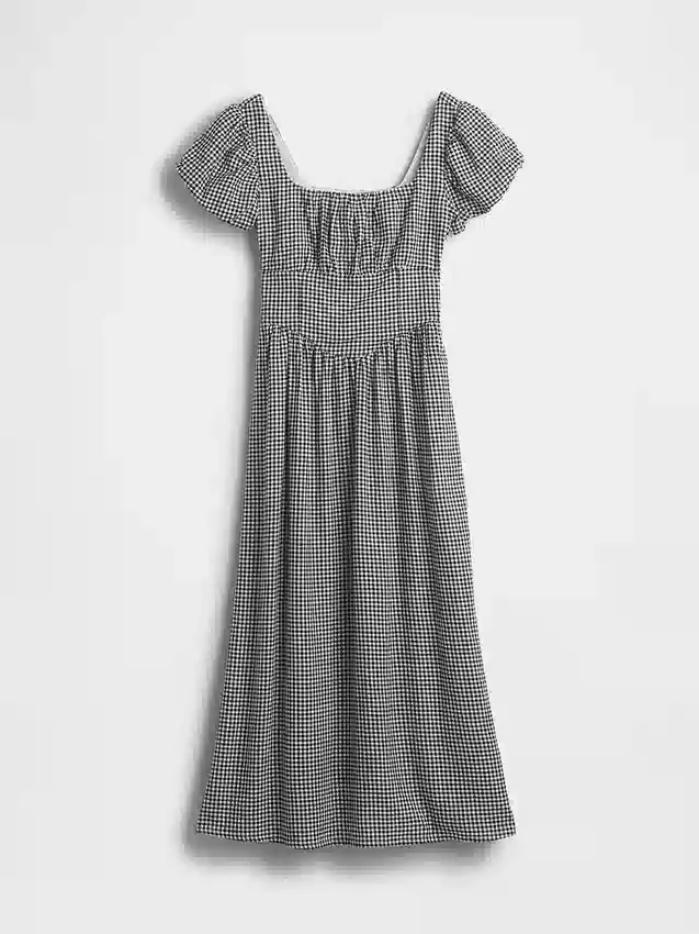 Vestito lungo a vita bassa in misto lino