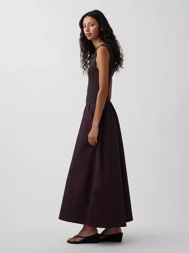 Vestito lungo a vita bassa in tessuti misti