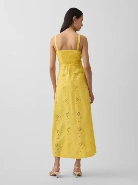 Vestito lungo con canotta ricamata in misto lino