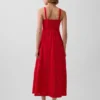 Vestito lungo con canotta ricamata in misto lino