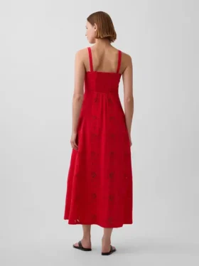 Vestito lungo con canotta ricamata in misto lino