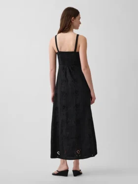 Vestito lungo con canotta ricamata in misto lino