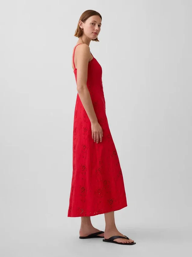Vestito lungo con canotta ricamata in misto lino